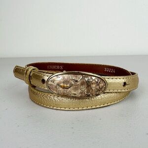Chico's Narrow Gold Leather Belt
